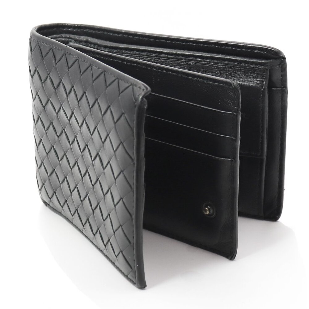 Bottega Veneta Men's Black Intrecciato Leather Bifold Wallet with Coin Pocket